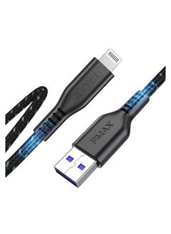 اف ماكس كيبل USB نوع ايه الى لايتنينج معتمد من ابل بطول 4 قدم، كيبل شحن USB / مزامنة لايتنينج متوافق مع ايفون 14/13/12/11/15/برو/ماكس/ميني/اكس/بلس/8/7/6/5S/SE/بلس/ايباد (اسود-1.2 متر/4 قدم)  - Image 1