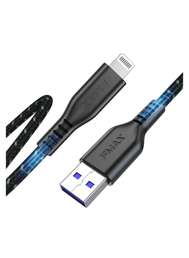 اف ماكس كيبل USB نوع ايه الى لايتنينج معتمد من ابل بطول 4 قدم، كيبل شحن USB / مزامنة لايتنينج متوافق مع ايفون 14/13/12/11/15/برو/ماكس/ميني/اكس/بلس/8/7/6/5S/SE/بلس/ايباد (اسود-1.2 متر/4 قدم) - Image 1