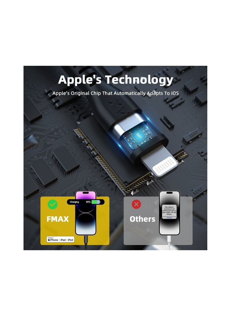 اف ماكس كيبل USB نوع ايه الى لايتنينج معتمد من ابل بطول 4 قدم، كيبل شحن USB / مزامنة لايتنينج متوافق مع ايفون 14/13/12/11/15/برو/ماكس/ميني/اكس/بلس/8/7/6/5S/SE/بلس/ايباد (اسود-1.2 متر/4 قدم) - Image 3