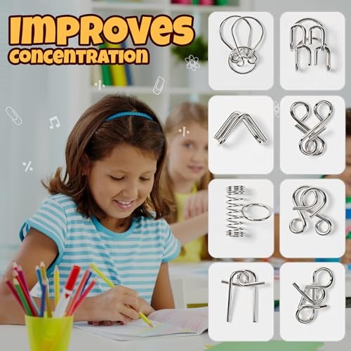 HomeAura 16 Piece Metal Puzzle Games Set for Adults & Kids Brain Teaser Puzzles for IQ Testing | Boredom Buster Metal Puzzles for Adults Disentanglement Puzzle Game | Unlock Interlock Toys Kids Adults - Image 3