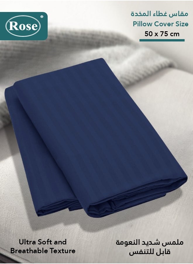 Rose Rose Luxurious Stripe Pillow Covers Set with Envelop Closure Design, Pillowcases 2-Pieces Set, Soft & Cozy Microfiber Breathable and Cooling, Standard Size 50×75 cm, Dark Blue  - Image 3
