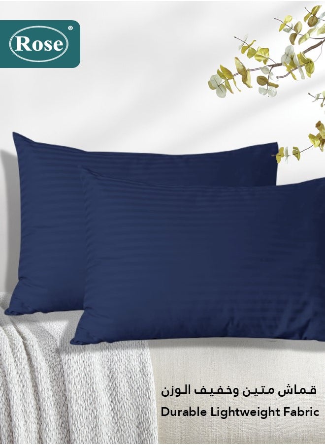Rose Rose Luxurious Stripe Pillow Covers Set with Envelop Closure Design, Pillowcases 2-Pieces Set, Soft & Cozy Microfiber Breathable and Cooling, Standard Size 50×75 cm, Dark Blue  - Image 4