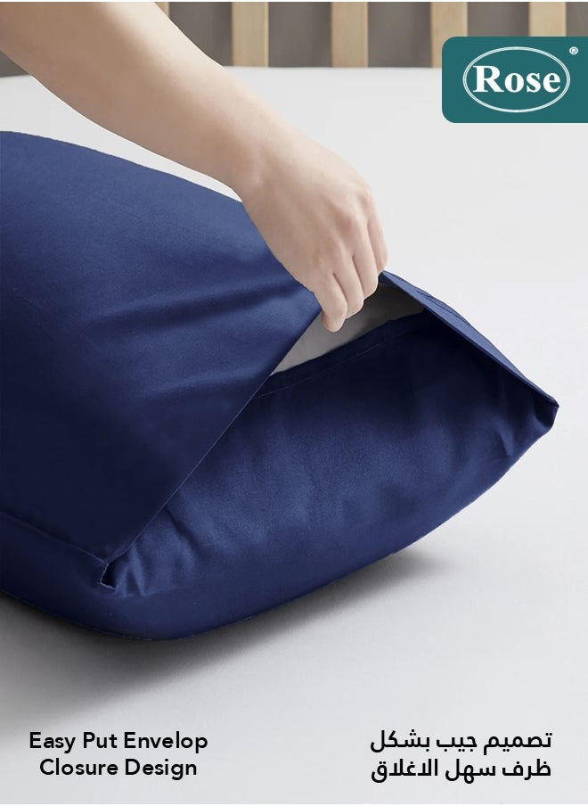 Rose Rose Luxurious Stripe Pillow Covers Set with Envelop Closure Design, Pillowcases 2-Pieces Set, Soft & Cozy Microfiber Breathable and Cooling, Standard Size 50×75 cm, Dark Blue  - Image 5