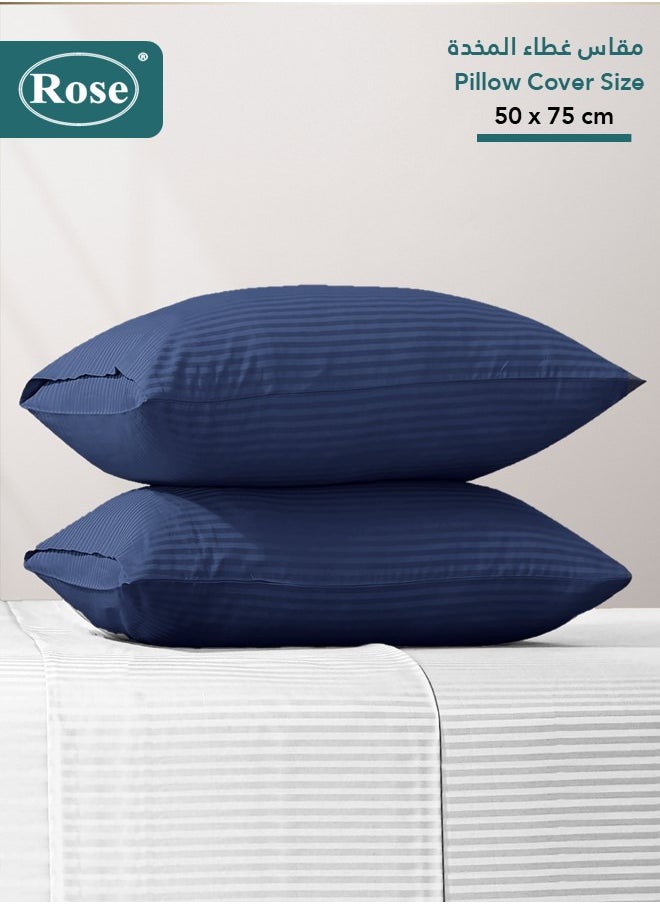 Rose Luxurious Stripe Pillow Covers Set with Envelop Closure Design, Pillowcases 2-Pieces Set, Soft & Cozy Microfiber Breathable and Cooling, Standard Size 50×75 cm, Dark Blue