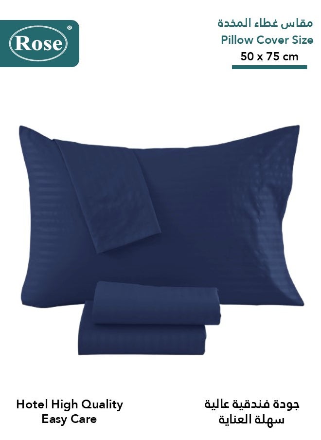 Rose Luxurious Stripe Pillow Covers Set with Envelop Closure Design, Pillowcases 2-Pieces Set, Soft & Cozy Microfiber Breathable and Cooling, Standard Size 50×75 cm, Dark Blue