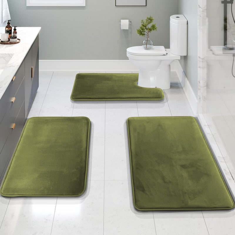 Clara Clark 3 Piece Bathroom Rugs Bath Mat Set Velvet Memory Foam Bath Mats for Bathroom  NonSlip PVC Backing Bath Rugs Washable  Dries Quickly Green