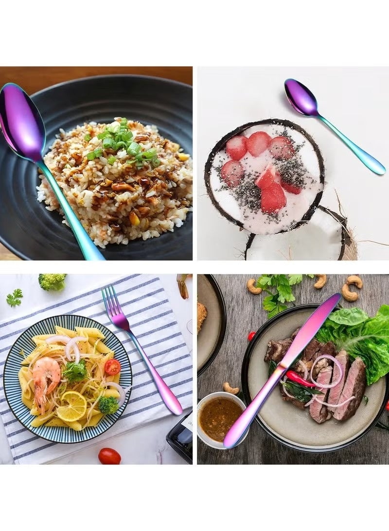 Huitich 24 Pcs Stainless Steel Rainbow Cutlery Set | Reusable Spoon Fork & Knife Set for Indoor & Outdoor Use - Image 3