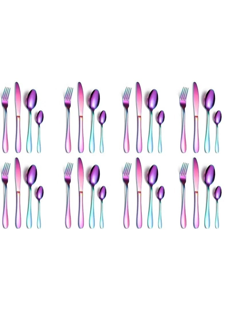Huitich 24 Pcs Stainless Steel Rainbow Cutlery Set | Reusable Spoon Fork & Knife Set for Indoor & Outdoor Use - Image 2