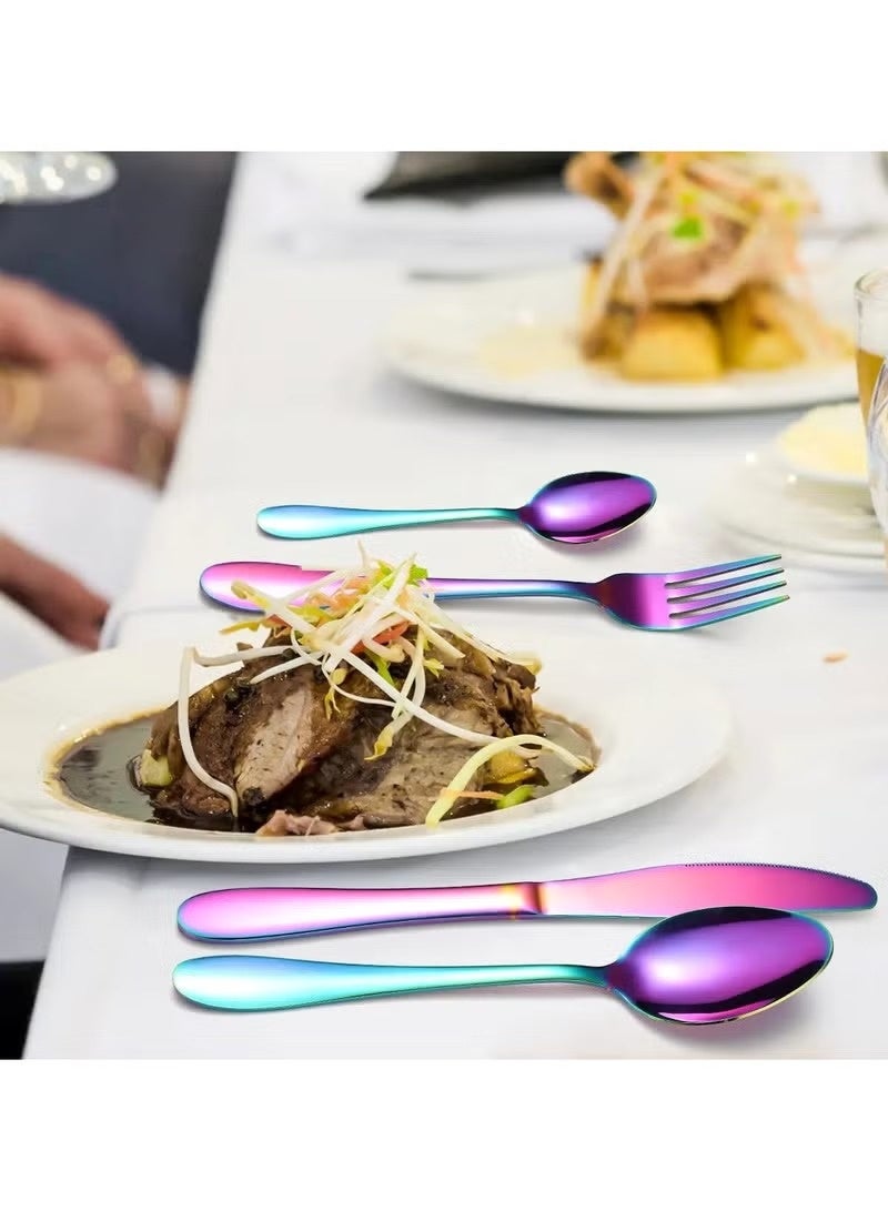 Huitich 24 Pcs Stainless Steel Rainbow Cutlery Set | Reusable Spoon Fork & Knife Set for Indoor & Outdoor Use - Image 4