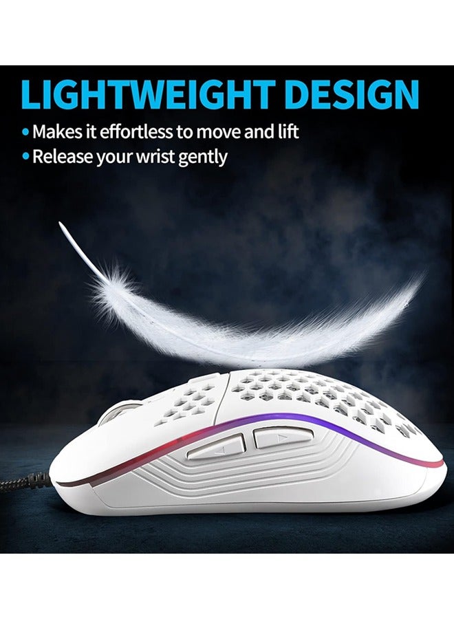 Honeycomb Wired Gaming Mouse, RGB Backlight and 7200 Adjustable DPI, Ergonomic and Lightweight USB Computer Mouse with High Precision Sensor for Windows PC  Laptop Gamers (Ceramic White) - Image 2