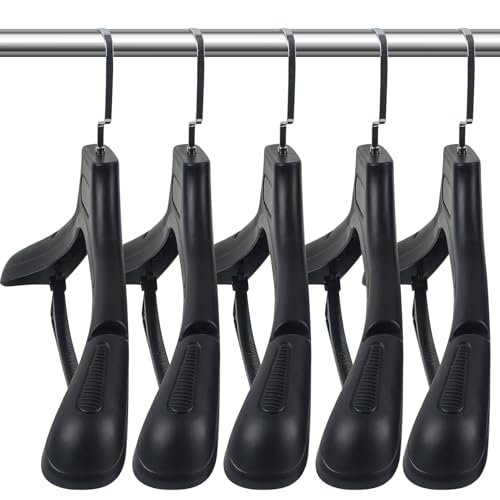 DEDU Suit Hangers for Men 10 Pack Width 17.7", Black Coat Hangers no Shoulder Bump Non Slip for Thick Sweaters, Plastic Extra Wide Shoulder with Pants Bar & Metal Hook - Image 1