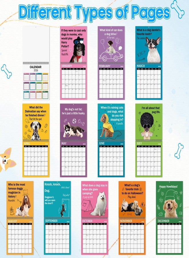 JAPBOR Funny Dog Joke Pun Calendar - 2PCS 2026 Dogs Themed Wall Calendar, 12 Months Hanging Planner with Thick Paper, Animals Weekly Monthly Home Office Organizer for New Year Christmas Gifts (11" x 11") - Image 3