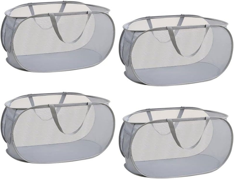 Rubruan 4 Piece Popup Mesh Laundry Basket Durable Handles Collapsible Laundry Baskets Folding Clothes Pastic Hamper for Laundry Room College Dorm (Gray) - Image 1