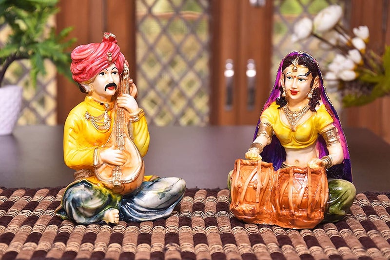 Mariner's Creation Polyresin Rajasthani Couple Cultural Statue Showpiece For Home Decor Livingroom, Bedroom, Office Size-11X12X15 Cm Color- Multicolor, Fantasy - Image 1