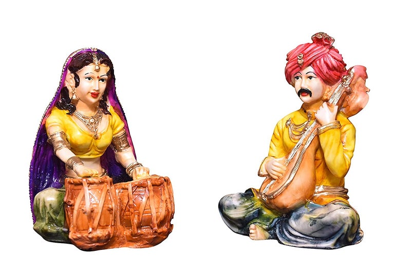 Mariner's Creation Polyresin Rajasthani Couple Cultural Statue Showpiece For Home Decor Livingroom, Bedroom, Office Size-11X12X15 Cm Color- Multicolor, Fantasy - Image 3