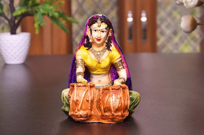 Mariner's Creation Polyresin Rajasthani Couple Cultural Statue Showpiece For Home Decor Livingroom, Bedroom, Office Size-11X12X15 Cm Color- Multicolor, Fantasy - Image 2