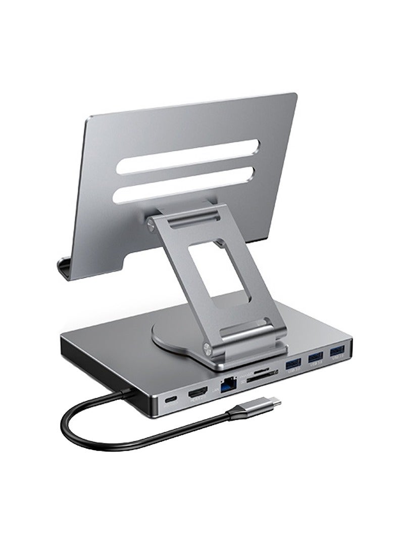 General Tablet Swivel Bracket Type-C Docking Station 4K/60Hz Gigabit Ethernet Port USB3.0 Splitter Hub Converter, Swivel Swivel Tablet Bracket 9-in-1 (All-in-One Cable)  - Image 1