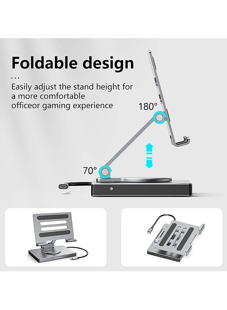 General Tablet Swivel Bracket Type-C Docking Station 4K/60Hz Gigabit Ethernet Port USB3.0 Splitter Hub Converter, Swivel Swivel Tablet Bracket 9-in-1 (All-in-One Cable)  - Image 5
