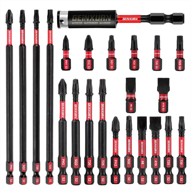 GEINXURN Impact Tough Magnetic Mixed 23Pack Insert Driver Bits, S2 Alloy Steel Screwdriver Power Bits Set with 1Pcs Impact Magnetic Bit Holder - Image 1