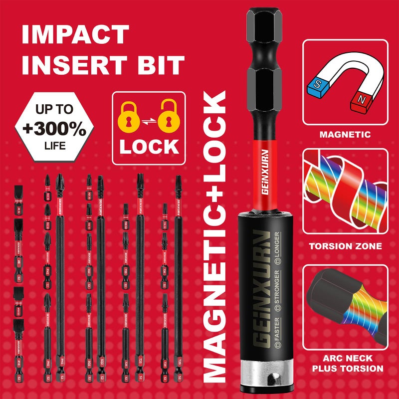 GEINXURN Impact Tough Magnetic Mixed 23Pack Insert Driver Bits, S2 Alloy Steel Screwdriver Power Bits Set with 1Pcs Impact Magnetic Bit Holder - Image 5