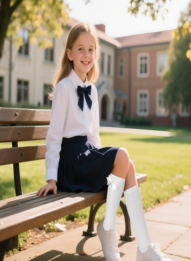 phnydreg 3 Packs Girls Bow Knee High Socks 4 to 12 Year School Uniform Dress Socks (US, Age, 7 Years, 12 Years, 3, pink, white, black) - Image 2