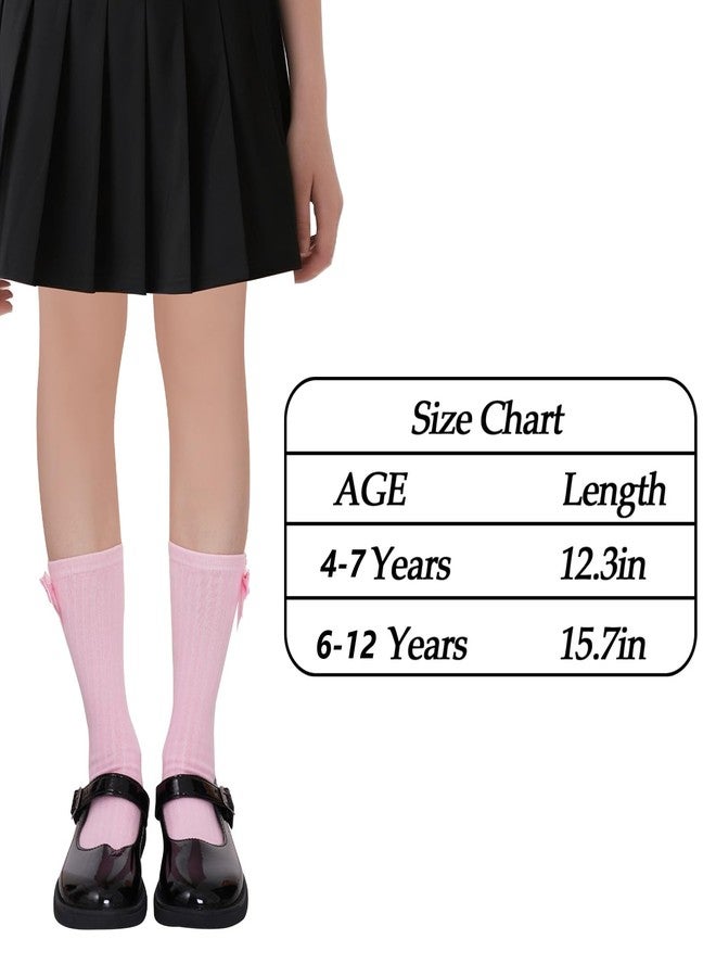 phnydreg 3 Packs Girls Bow Knee High Socks 4 to 12 Year School Uniform Dress Socks (US, Age, 7 Years, 12 Years, 3, pink, white, black) - Image 4