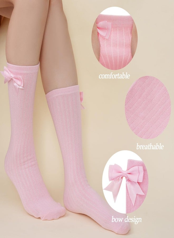 phnydreg 3 Packs Girls Bow Knee High Socks 4 to 12 Year School Uniform Dress Socks (US, Age, 7 Years, 12 Years, 3, pink, white, black) - Image 5
