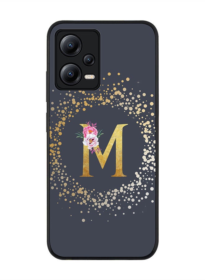 Stylizedd Rugged Black edge case for Poco X5 / Redmi Note 12 5G Slim fit Soft Case Flexible Rubber Edges Anti Drop TPU Gel Thin Cover - Custom Monogram Initial Letter Floral Pattern Alphabet - M - Grey - Image 1