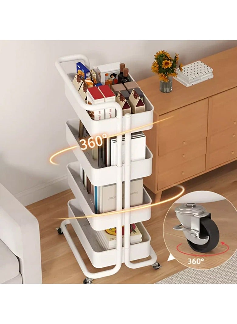 DubaiGallery عربة أدوات متحركة بأربعة مستويات، عربات تنظيم التخزين، عربة تخزين متعددة الوظائف، عربة حرفية بعجلات قابلة للقفل، تجميع سهل للحمام، المطبخ، المكتب - Image 2