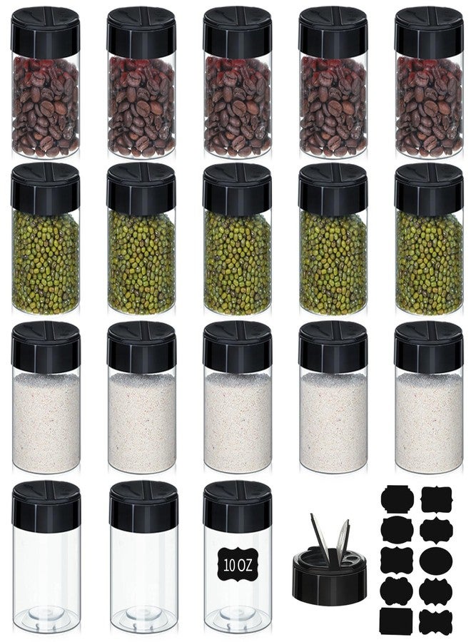 Uiifan 18 Pack 10 oz large plastic Spice Jars with Black Lids Clear and Safe Spice Bottles with Black PVC Labels Plastic Containers with Shaker Lids for Kitchen Storing Salt Herbs Seasoning Powders - Image 1