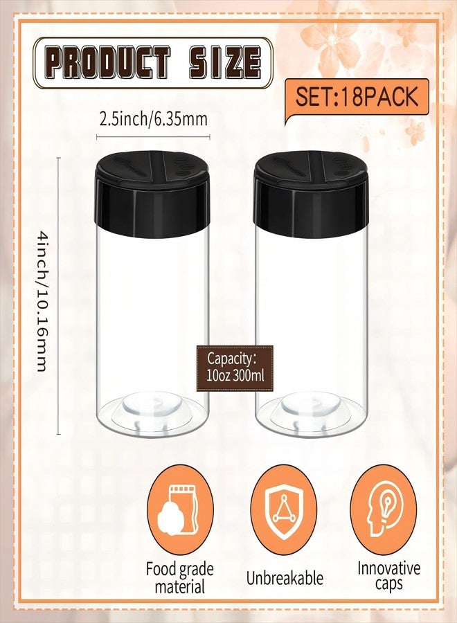Uiifan 18 Pack 10 oz large plastic Spice Jars with Black Lids Clear and Safe Spice Bottles with Black PVC Labels Plastic Containers with Shaker Lids for Kitchen Storing Salt Herbs Seasoning Powders - Image 2