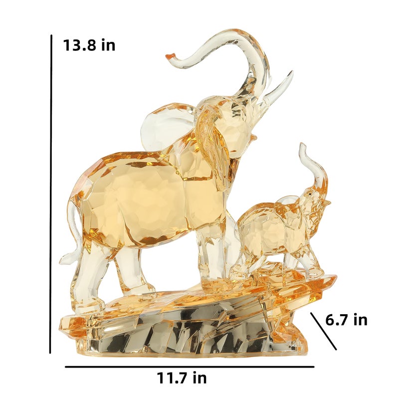 HOZUSO Acrylic Elephant Statue Mother and Baby African Elephant Figurine with Trunk Up Lucky Feng Shui Collectible Figurines Home Decor Gifts for Mom 13.87'' High - Image 5