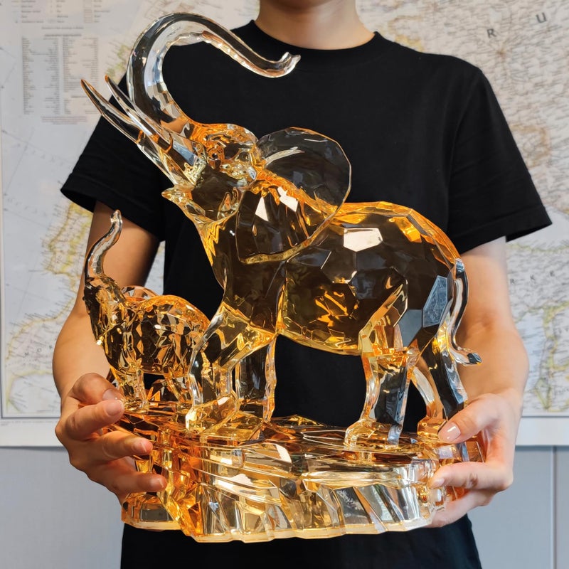 HOZUSO Acrylic Elephant Statue Mother and Baby African Elephant Figurine with Trunk Up Lucky Feng Shui Collectible Figurines Home Decor Gifts for Mom 13.87'' High - Image 1