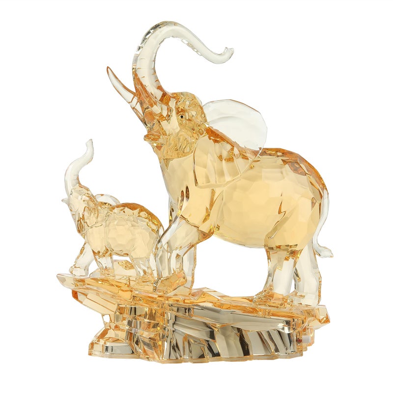 HOZUSO Acrylic Elephant Statue Mother and Baby African Elephant Figurine with Trunk Up Lucky Feng Shui Collectible Figurines Home Decor Gifts for Mom 13.87'' High - Image 3