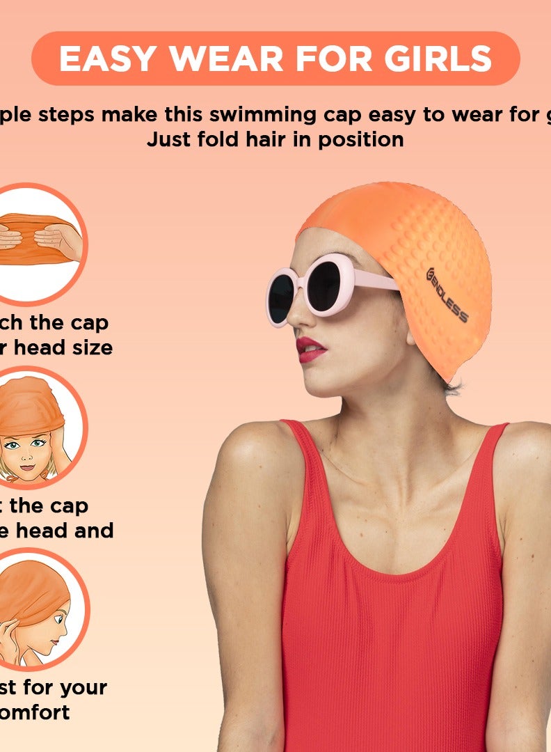 ENDLESS  Comfortable Silicon Swimming Cap with Ergonomic Ear Pockets | Fully Elastic Waterproof Cap for Long and Short Hair with Thicker Edge | For Women and Men  - Image 4