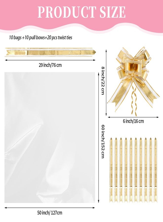 SOMIOCO 10pcs Extra Large Cellophane Bags 50x60in with 10pcs Large Gold Bows For Gift Baskets, Jumbo Big Clear Cellophane Wrap for Basket, OPP Plastic Basket Gift Bags for Christmas, Weddings, Bridal,Baby Showers - Image 2