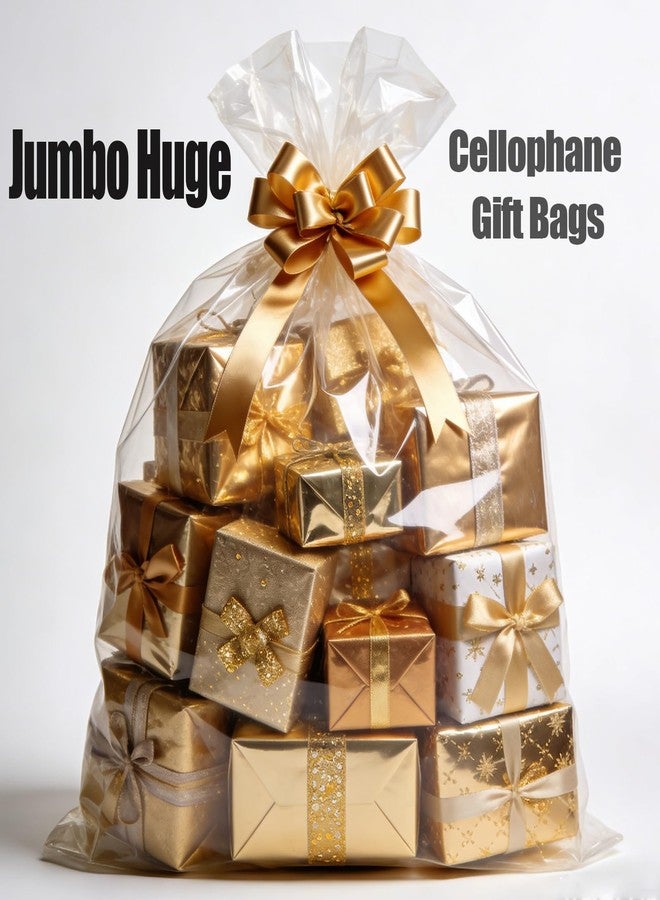 SOMIOCO 10pcs Extra Large Cellophane Bags 50x60in with 10pcs Large Gold Bows For Gift Baskets, Jumbo Big Clear Cellophane Wrap for Basket, OPP Plastic Basket Gift Bags for Christmas, Weddings, Bridal,Baby Showers - Image 3