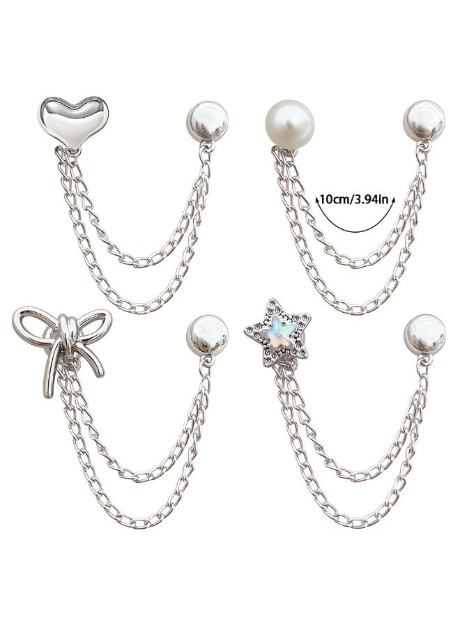 8Pcs Multi Function Clothing Clips for Hemming Metal Star Pearl Heart Bow Shirts Clothes Pant Hem Clips Pin Cute Decorative Long Jeans Pants Legs Sleeves Buttons Chain Clips for Clothing Accessories - Image 2