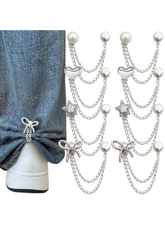 8Pcs Multi Function Clothing Clips for Hemming Metal Star Pearl Heart Bow Shirts Clothes Pant Hem Clips Pin Cute Decorative Long Jeans Pants Legs Sleeves Buttons Chain Clips for Clothing Accessories - Image 1