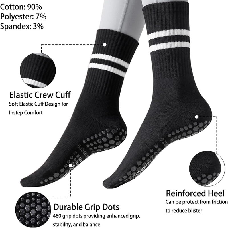 PUJANE 5 Pairs Grip Pilates Socks for Women, Non Slip Yoga Athletic Long Crew Socks for Barre Ballet Gym Workout - Image 2
