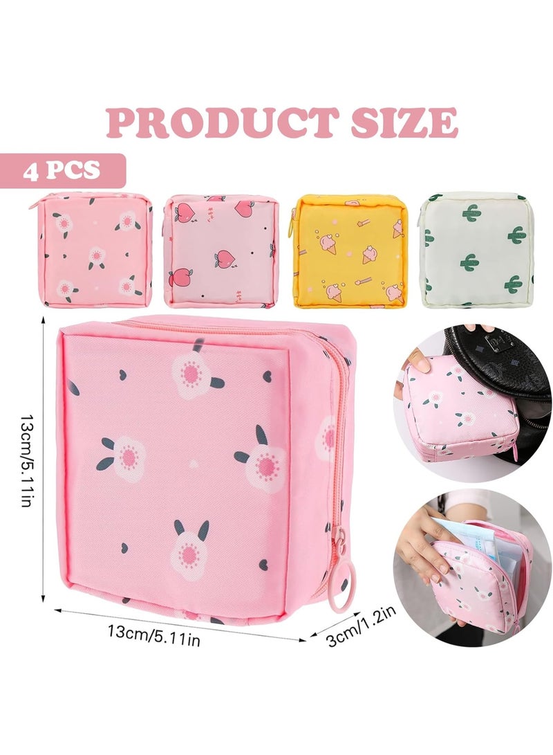 SUNSAR 4 PCS Sanitary Pad Storage Bag, Period Bag with Zipper, Small Cute Period Pouch for Purse Tampon Pad Holder Portable Period Bag for School, for Female Girls - Image 2