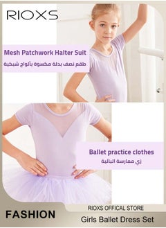 RIOXS Girls Ballet Dress With Tights, Girl's Tutu Slim Dance Leotards Dress, Short Sleeve Dress With Ballet Dance Footed Tights, Professional Footed Ballet Tights for Toddler Kids Girls, Ballet Dance Tights Footed Ballet Legging Stockings For Students Practice  - Image 3