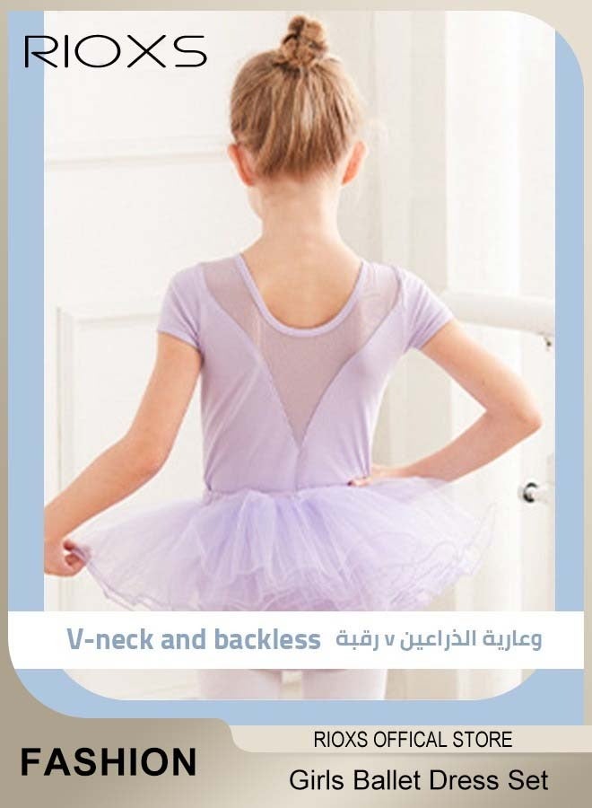 RIOXS Girls' Ballet Dress With Tights, Kids Girls Tutu Dress, Tutu Slim Dance Leotards Dress For Girls, Short Sleeve Dress With Ballet Dance Footed Tights, Professional Footed Ballet Tights for Toddler Kids Girls, Ballet Dance Tights Footed Ballet Legging Stockings For Students Practice, Purple Ballerina Outfit - Image 5