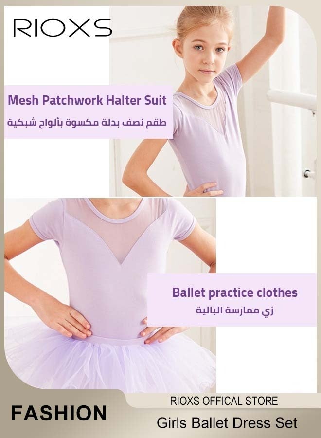 RIOXS Girls' Ballet Dress With Tights, Kids Girls Tutu Dress, Tutu Slim Dance Leotards Dress For Girls, Short Sleeve Dress With Ballet Dance Footed Tights, Professional Footed Ballet Tights for Toddler Kids Girls, Ballet Dance Tights Footed Ballet Legging Stockings For Students Practice, Purple Ballerina Outfit - Image 4