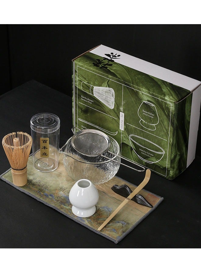 BOUND MOAT 7-Piece Matcha Tea Set Matcha Whisk Set Include Matcha Bowl, Matcha Whisk, Matcha Spoon,Tea Sifter,Whisk Holder,Bowl mat, Matcha Preparation Tools Gifts Kit (Transparent) - Image 1