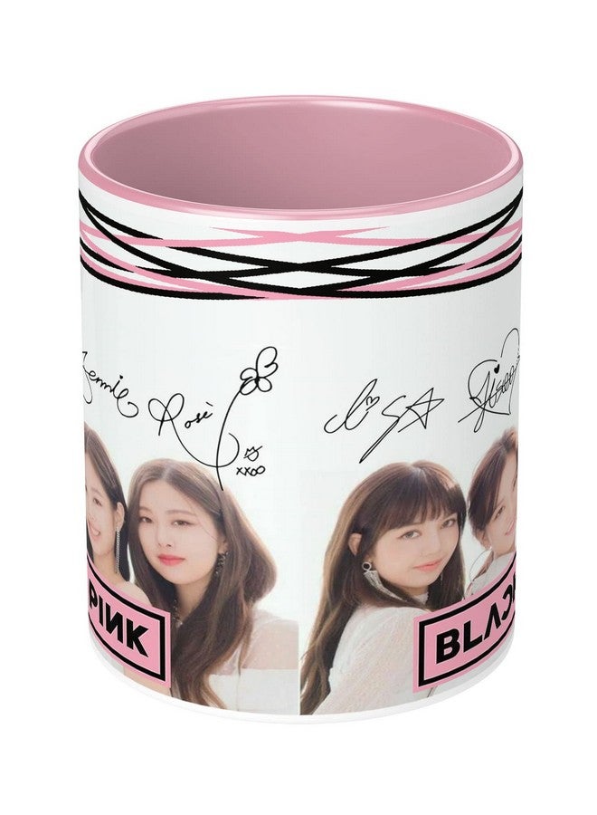 NH10 DESIGNS NH10 DESIGNS Black Pink Mug Blackpink Signature Mug with Keychain Gift for Girls Boys Hd Printed Microwave Safe Three Tone Light Pink Ceramic Coffee Mug (350 ml)(3TONEBLKPNKMK-38) Pack of 2 - Image 3