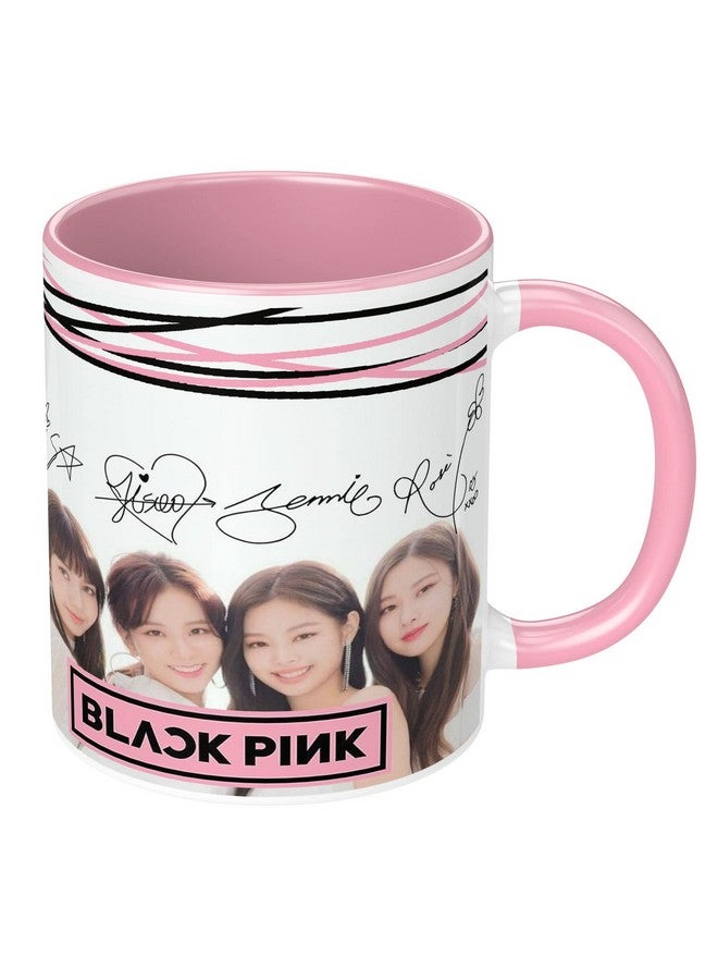 NH10 DESIGNS NH10 DESIGNS Black Pink Mug Blackpink Signature Mug with Keychain Gift for Girls Boys Hd Printed Microwave Safe Three Tone Light Pink Ceramic Coffee Mug (350 ml)(3TONEBLKPNKMK-38) Pack of 2 - Image 2