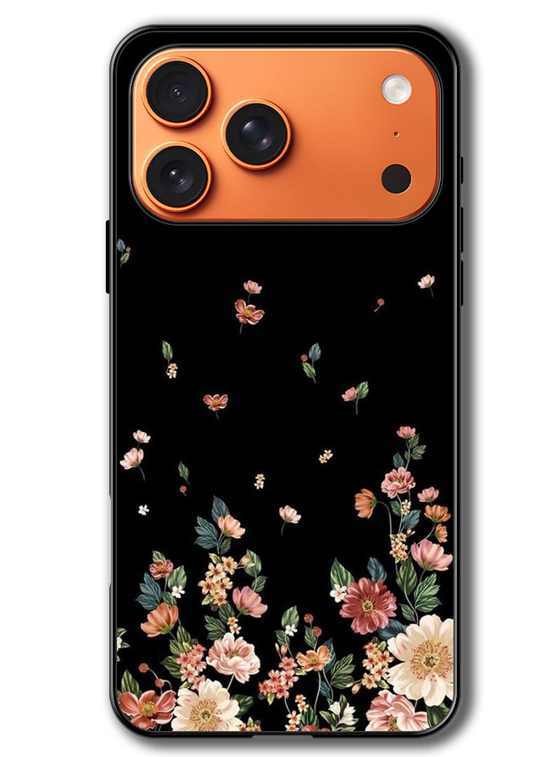 Theodor Case Compatible with Apple iPhone 17 Pro 6.3 Inch Protection Shockproof Bumper Cover Flowers in Black Background - Image 1