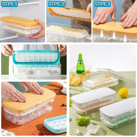 KRUPAVI Ice Cube Tray with Lid and Bin Plastic Ice Cube Tray Molds Ice Trays for Freezer Chilling Drinks Whiskey Cocktails with Ice Container Ice Scoop BPAFree Food Grade for Freezer - Image 5