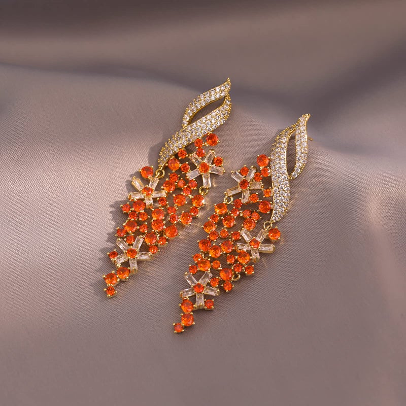 Jucoicu Flower Cubic Zirconia Earrings for Womenï¼ŒDangle Drop Earring (Orange) - Image 2